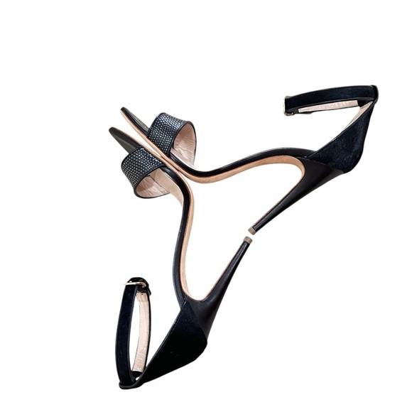 Club Monaco Casey Black sandal 4.5 inch Heels calf fur & leather Italy EU 40.5 - Picture 5 of 9